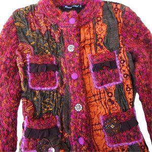 Tricot Chic Mohair Wool Cardigan Mixed Media Artsy Jewel Embellished Italy  US6
